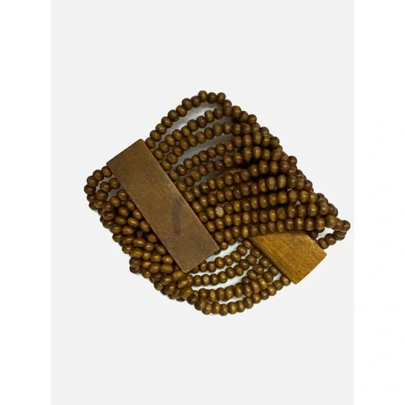 Green leaf earrings with handmade wooden beaded bracelet set - Picture 4 of 8